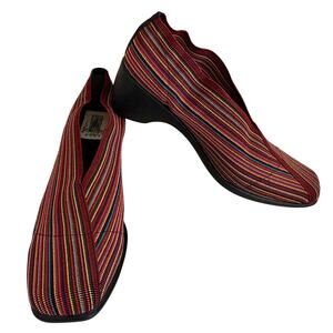 San Miguel Mocasin Luna Colorful Striped Stretch Wedge Slip On Shoes Indie Artsy